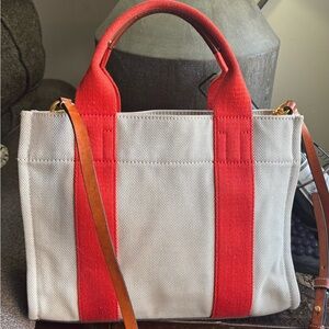 Authentic TORY BURCH Thick cotton/Leather colorblock snap top crossbody Bag